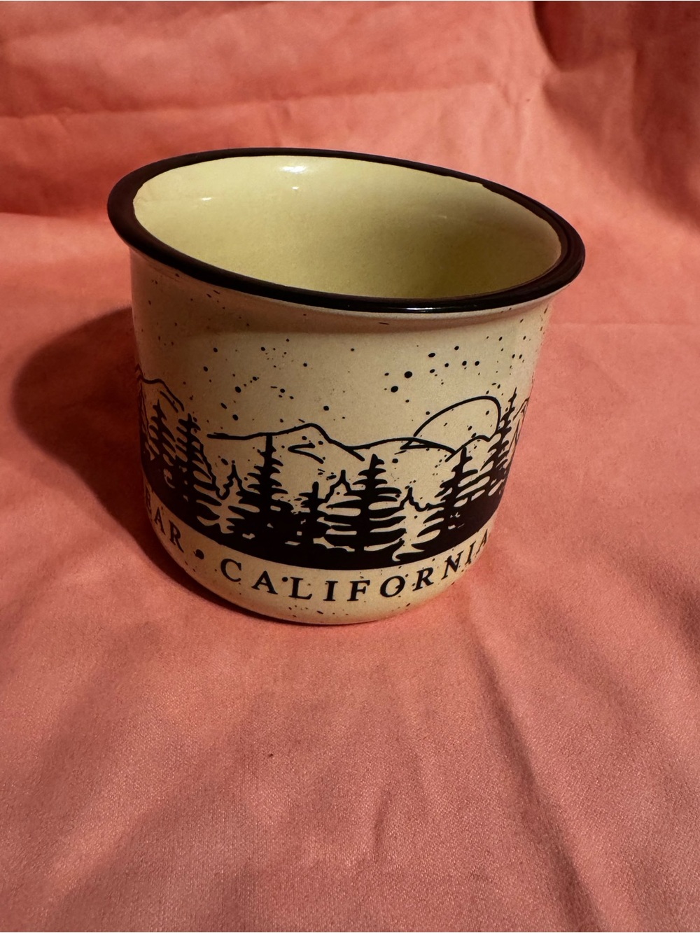 Yellow Speckled Enamel Camp Mug with Black Forest Design